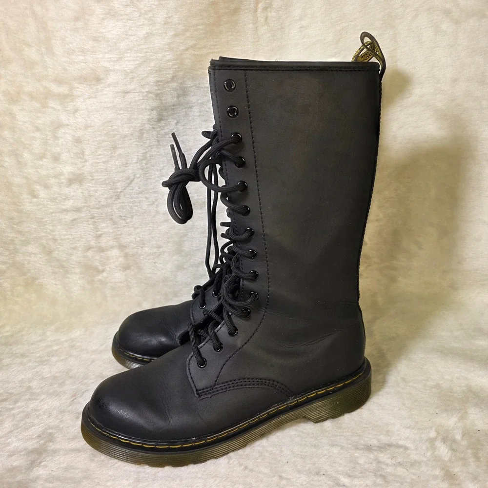 Dr. Martens 1914 J Tall Lace Up Boots Black Leather Unisex 36 Boys 4 Girls 5